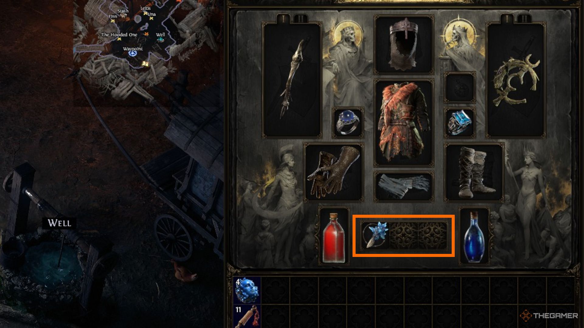 Charms slot highlighted in the inventory.