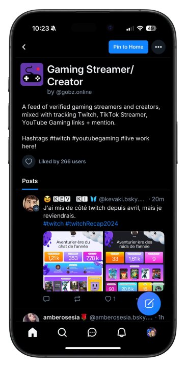 Feed focused on gaming content on the Bluesky app.