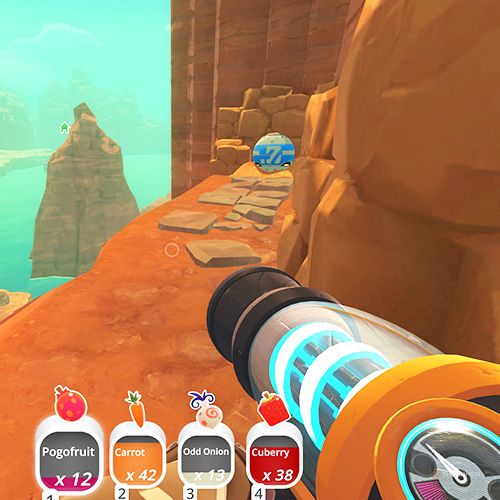 The player is looking at the  treasure pod no 12 at the Dry Reef in Slime Rancher