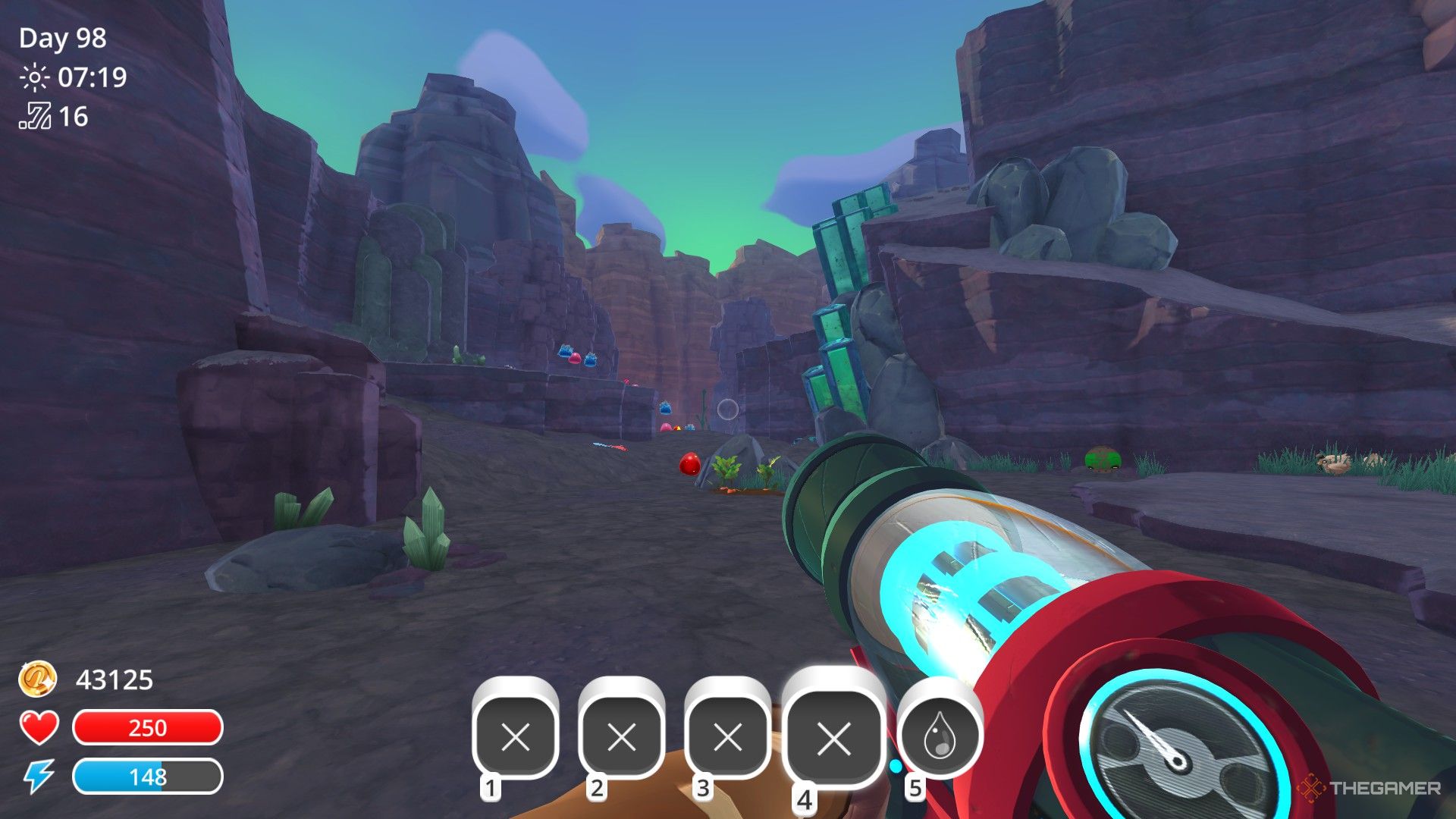 The player is located inside Indigo Quarry in Slime Rancher.