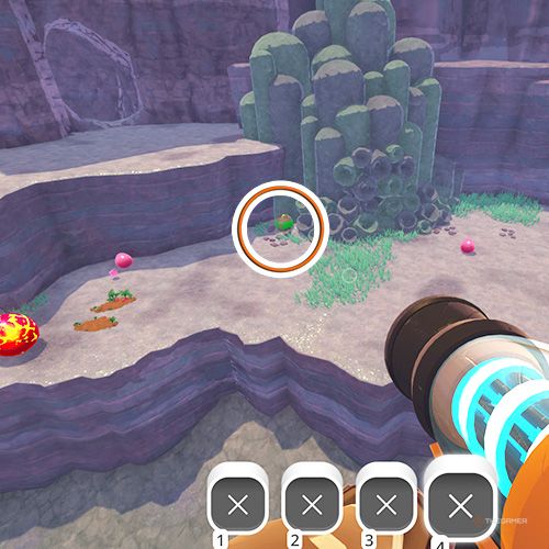 The player is looking at the  treasure pod no 3 at the Indigo Quarry in Slime Rancher-1