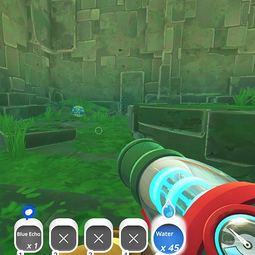 The player is looking at the  treasure pod no 10 at the Ancient Ruins in Slime Rancher