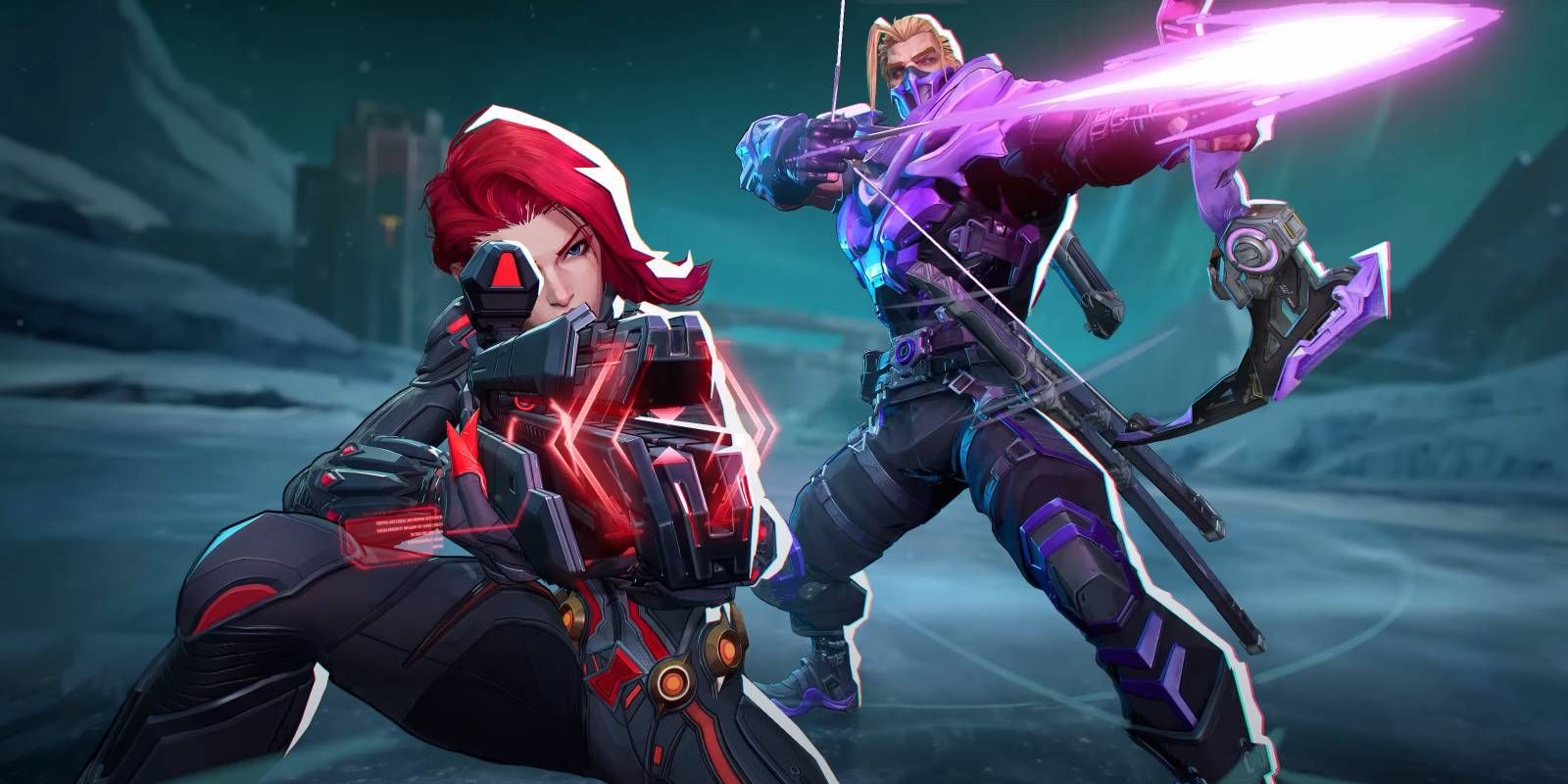 Marvel Rivals Hawkeye and Black Widow teaming up during launch trailer