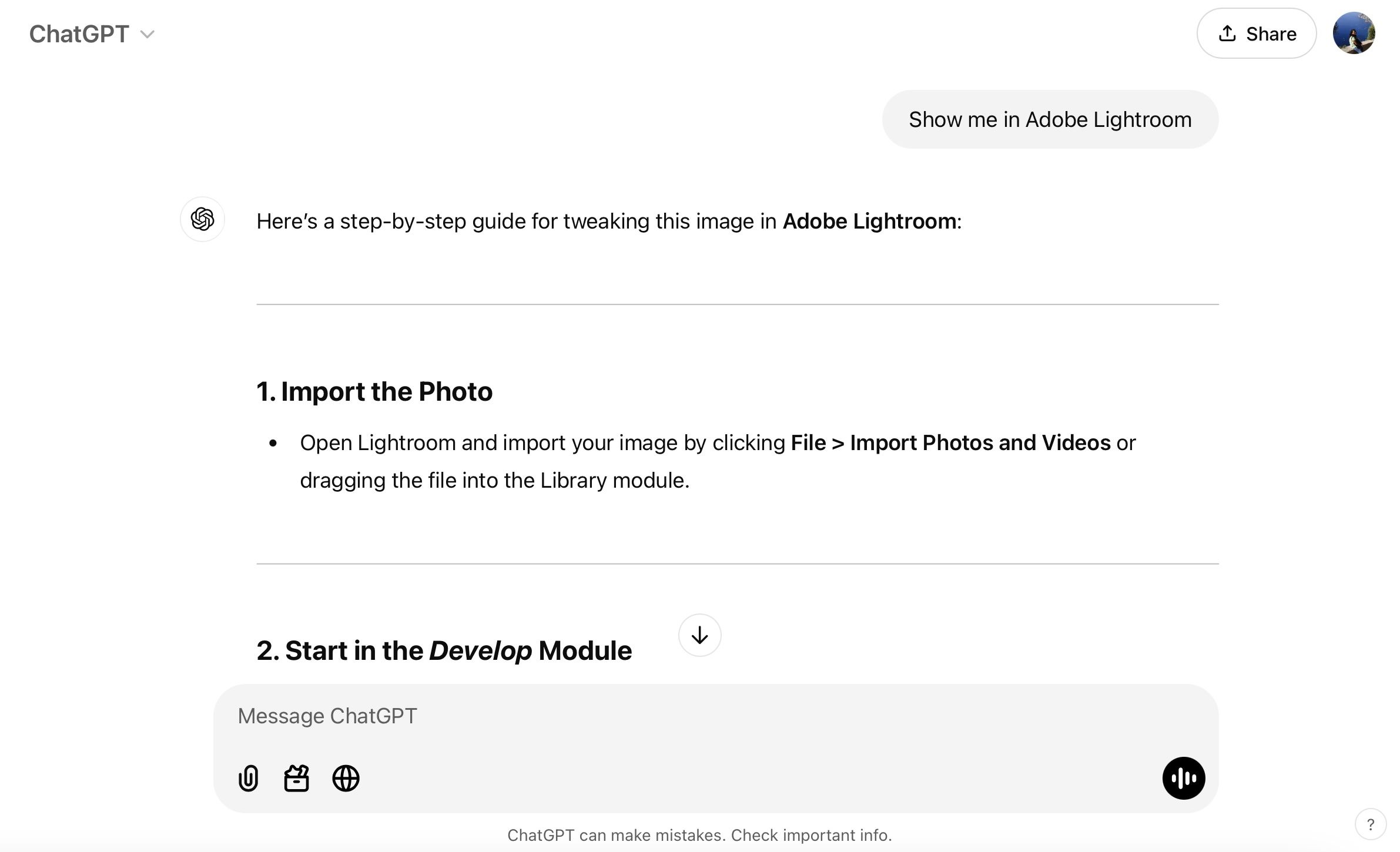 ChatGPT Lightroom Editing Suggestions