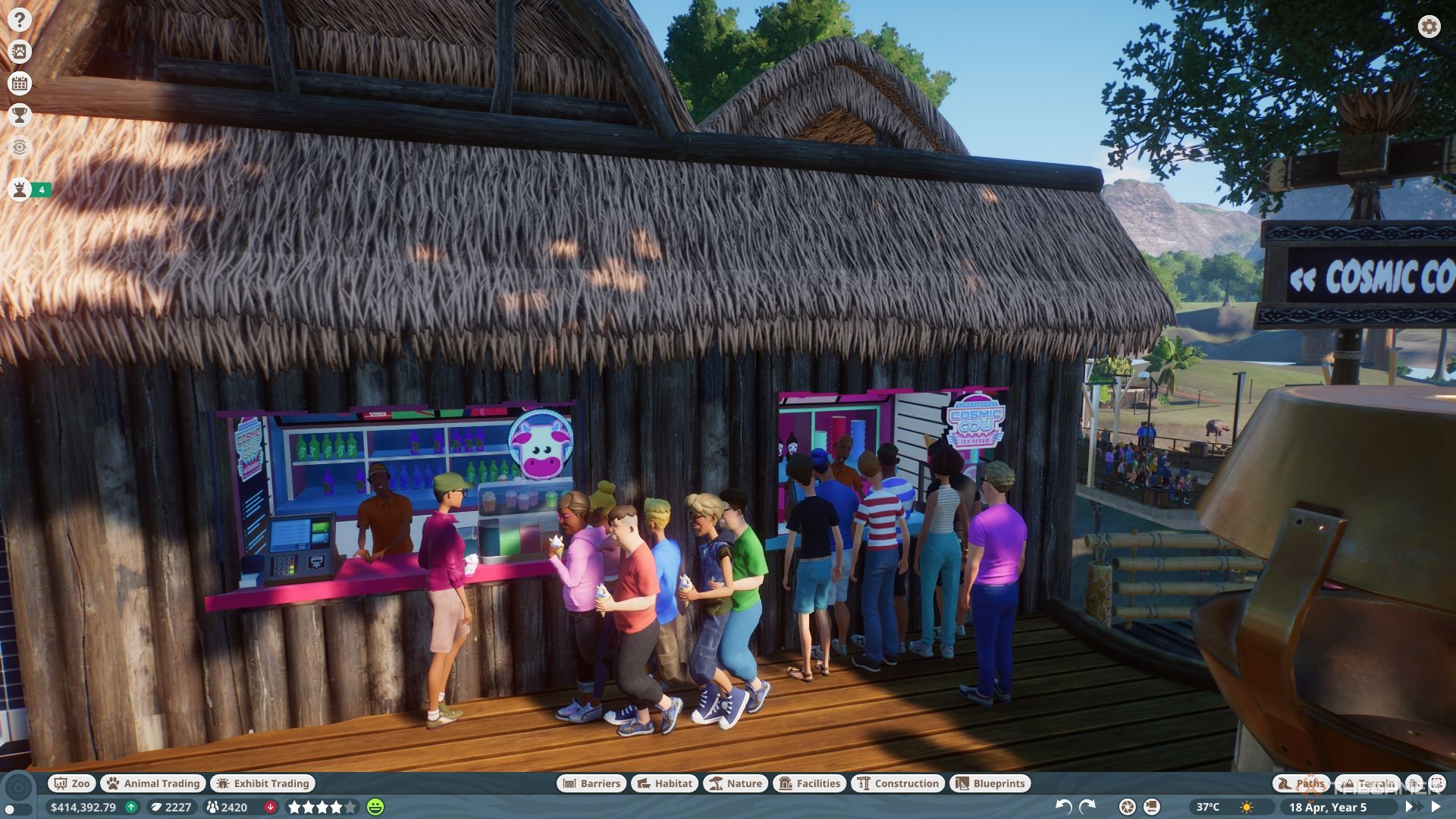 Guests lined up outside the Cosmic Cow shop.