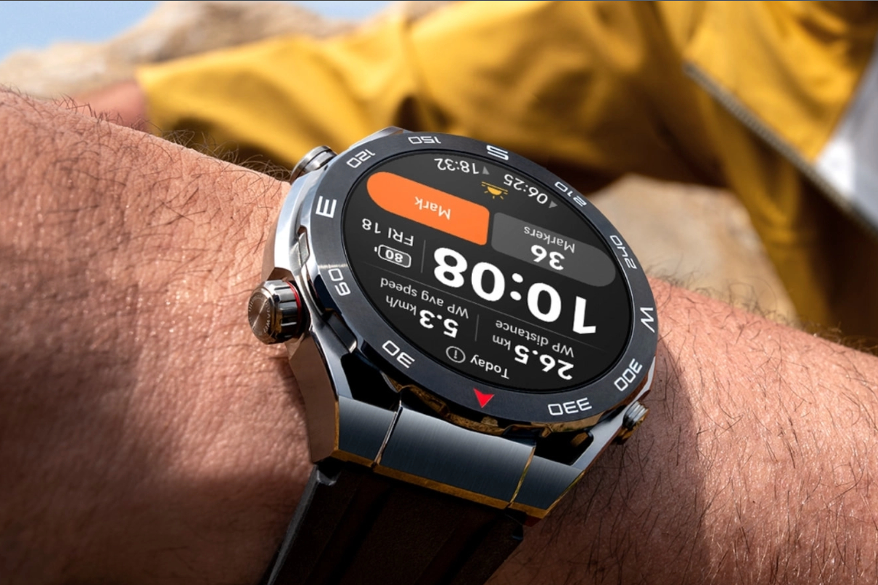 Close-up view of a Huawei smartwatch.