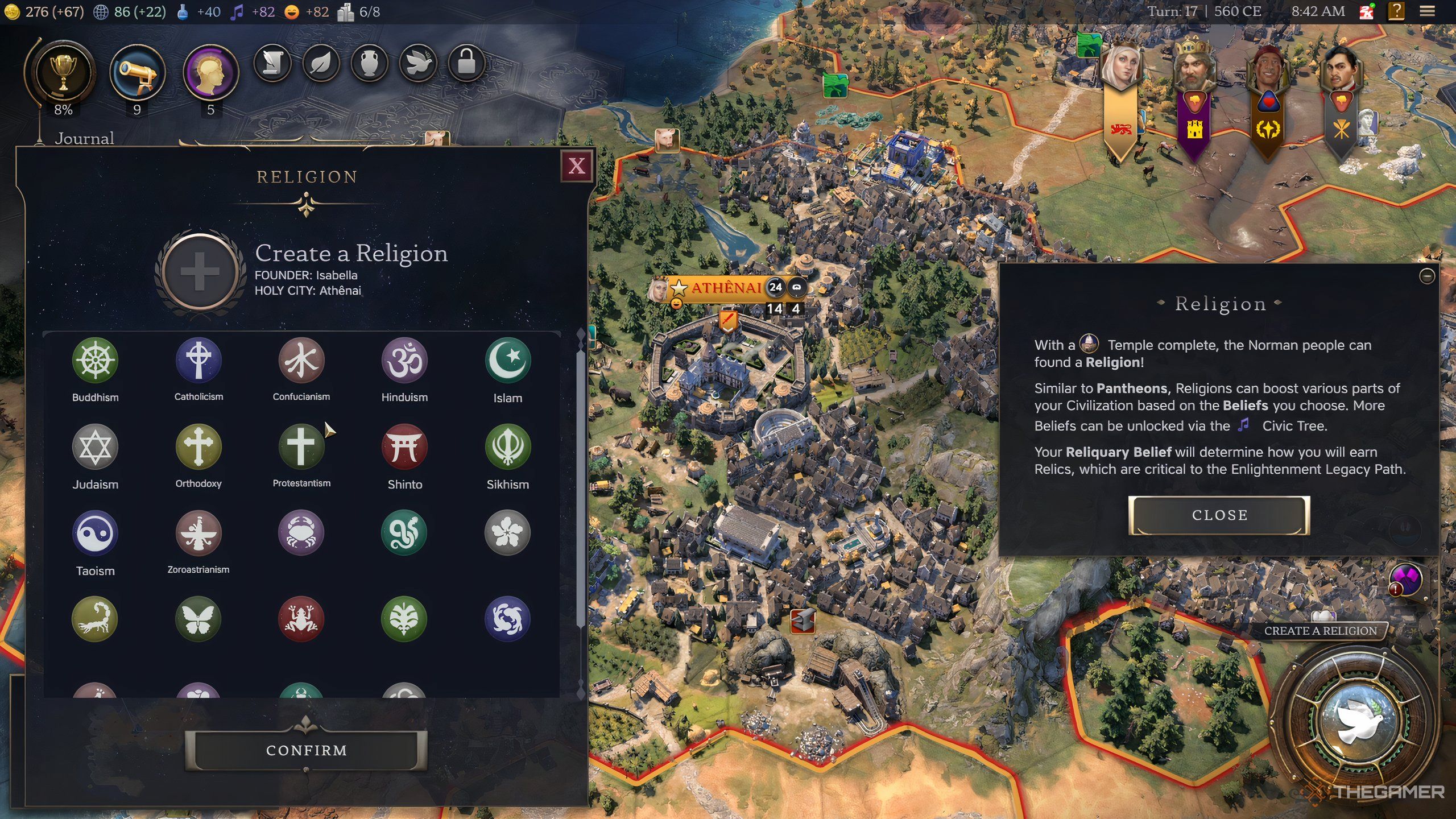 The UI screen for founding a religion in Civ 7.