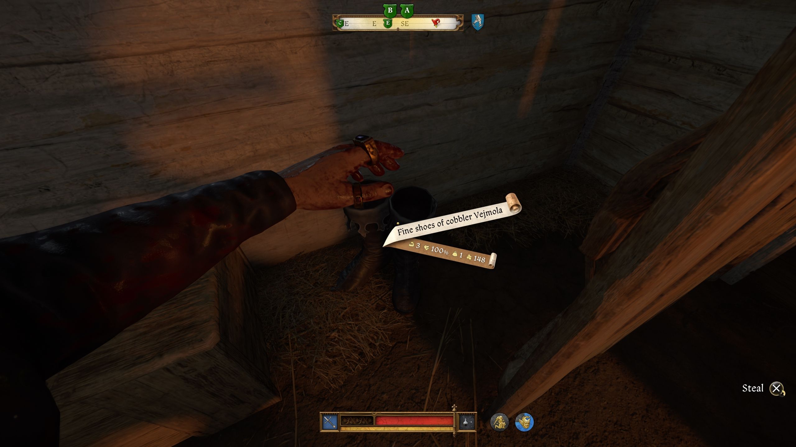 Player about to steal shoes - kcd2