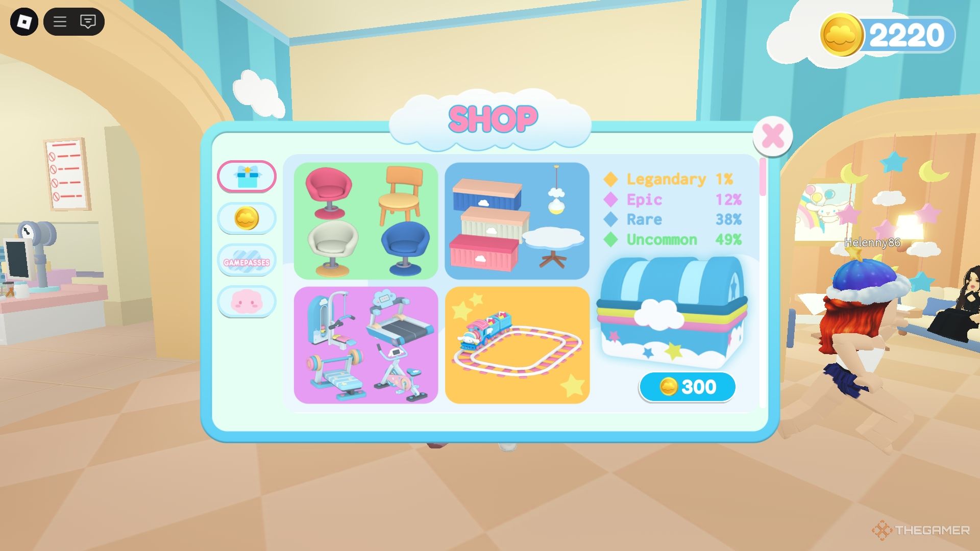 Browsing furniture shop items in Roblox Cinnamoroll Cloud Island