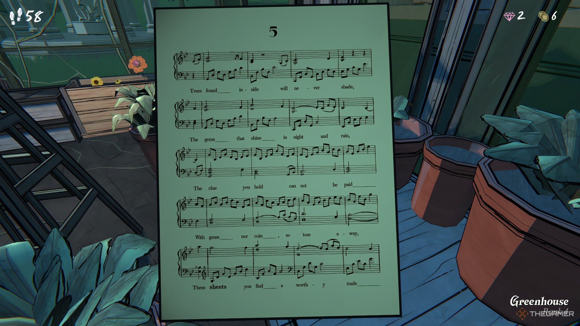 Music Sheet Page 5 In The Greenhouse In Blue Prince.