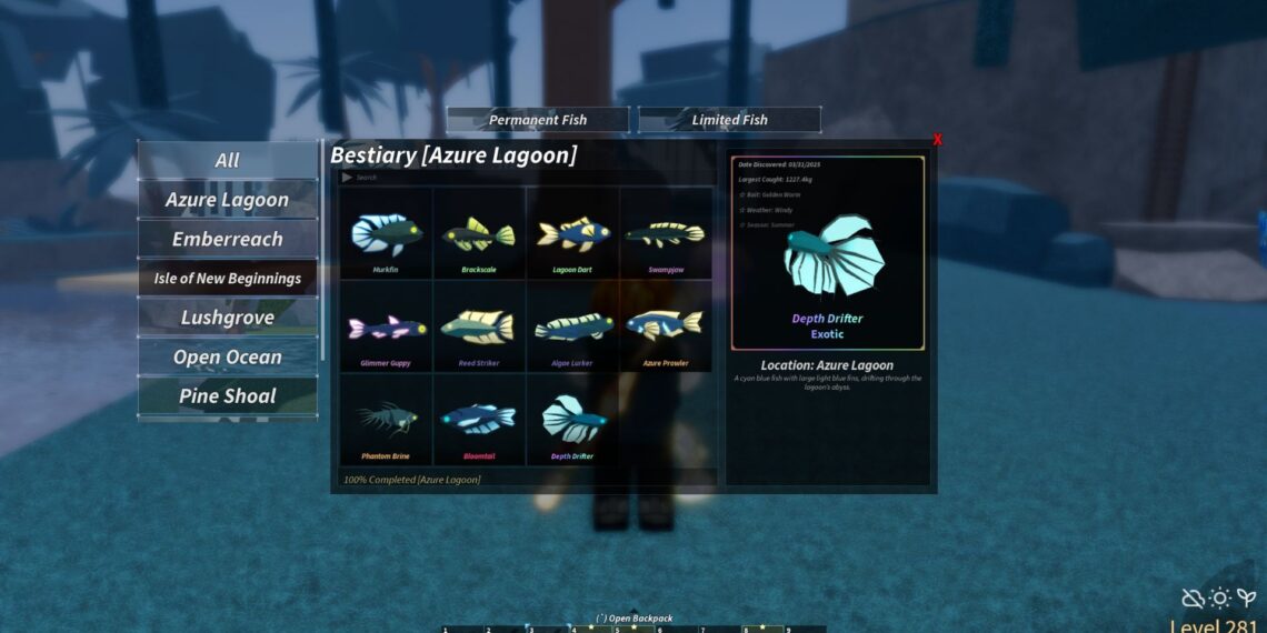 Completing the Azure Lagoon Bestiary in Roblox: Fisch Solutions