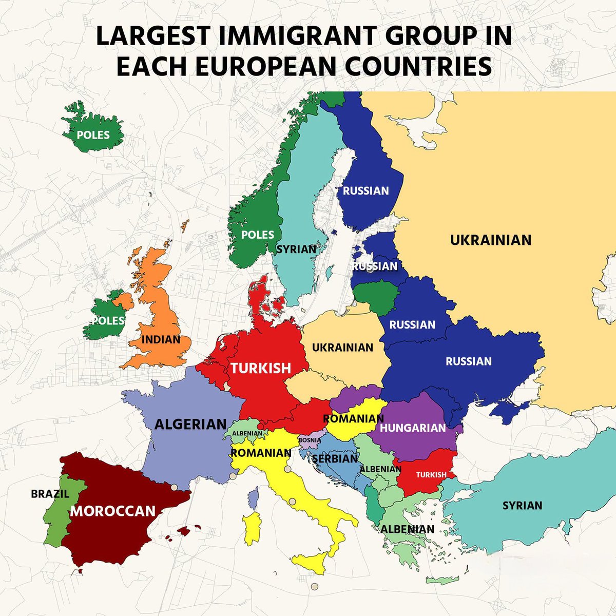 Largest Immigrant Group in Each European Countries