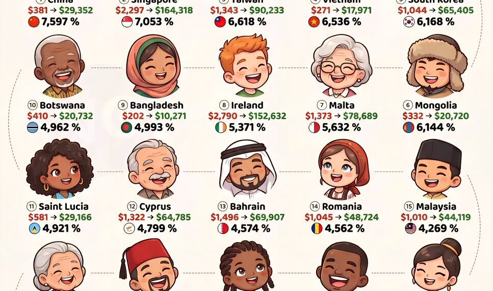 The Biggest Economic Miracles of the Last 50 Years 

GDP PPP per Capita 1975 vs