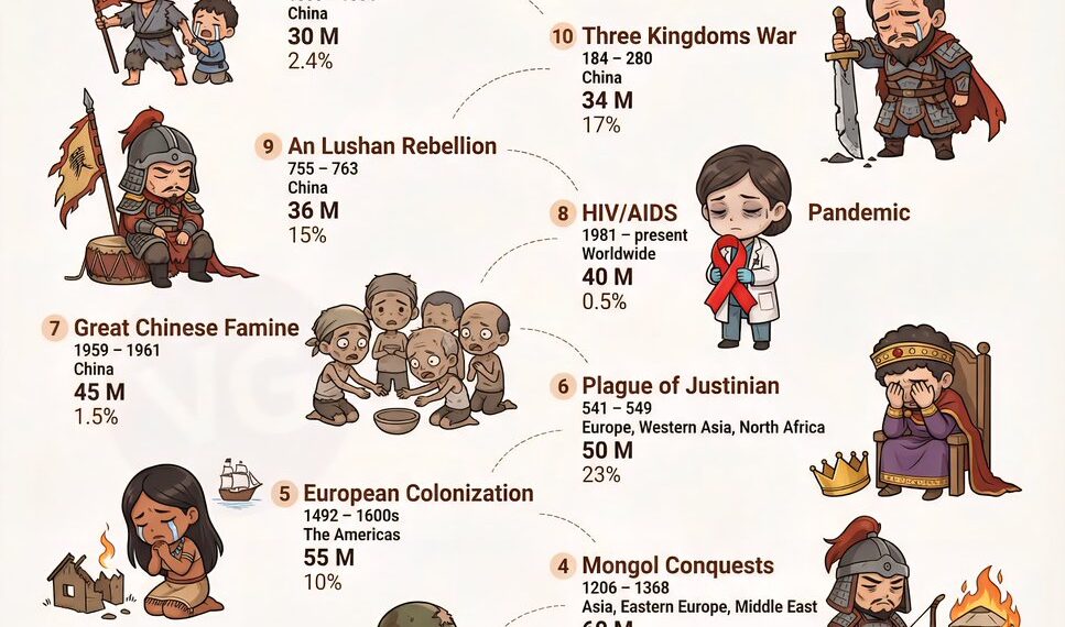 The Most Devastating Events in History
1. The Black Death
Deaths: 180 Millio