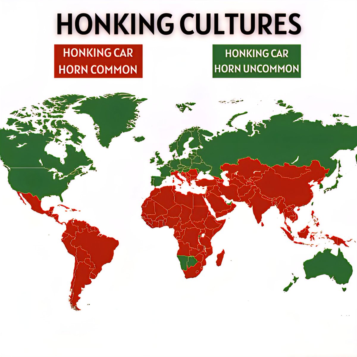 Honking Cultures 

 Honking Car Horn Common
 Honking Car Horn Uncommon