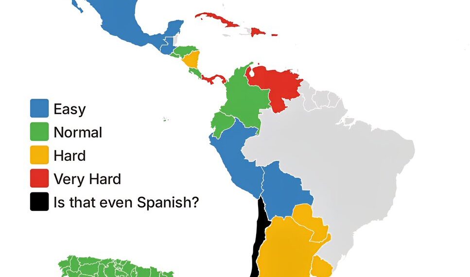 Fun Map: Difficulty of Understanding Spanish Accents

 Easy
 Normal
 Hard
 Very