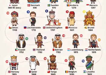 The World’s Oldest Monarchies 

1.  Japan - 660 BC (est.)
2.  Denmark - 936
3.