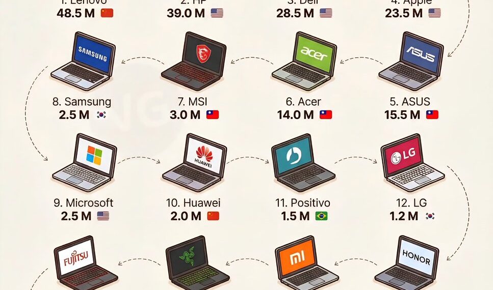 The Best-Selling Laptop Brands in the World: Annual Units Sold
1. Lenovo – 48