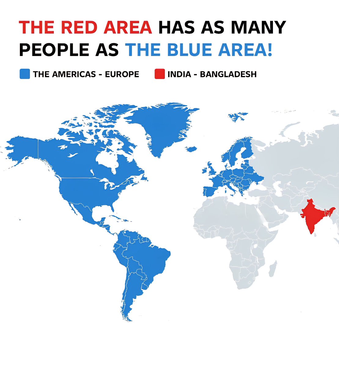 The Red Area Has As Many People As The Blue Area!

Two Countries vs Three Contin