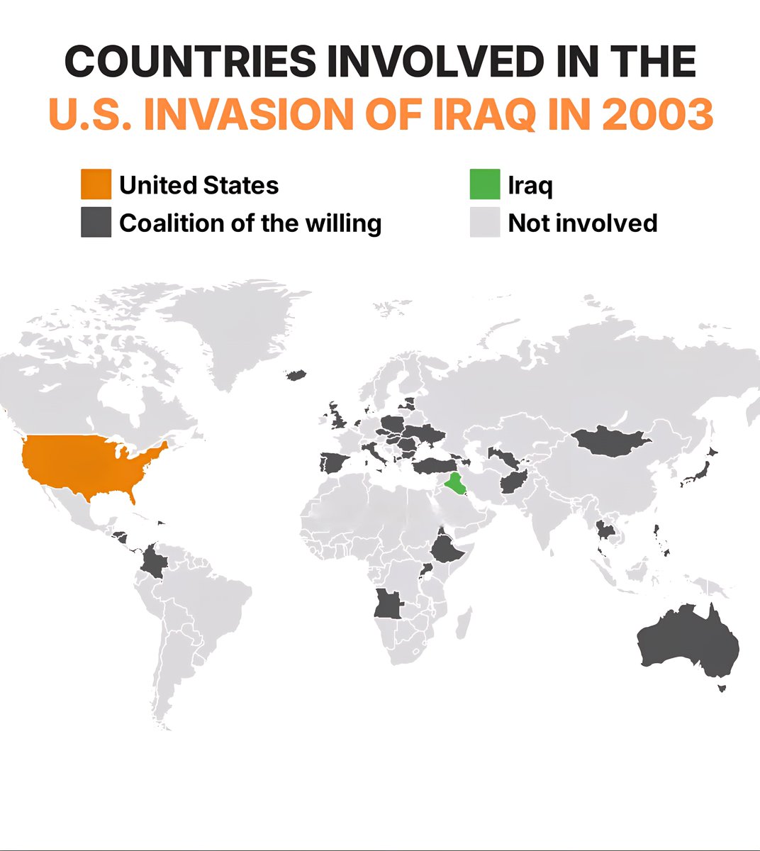 Countries Involved in The U.S. Invasion of Iraq in 2003

 United States
 Coaliti