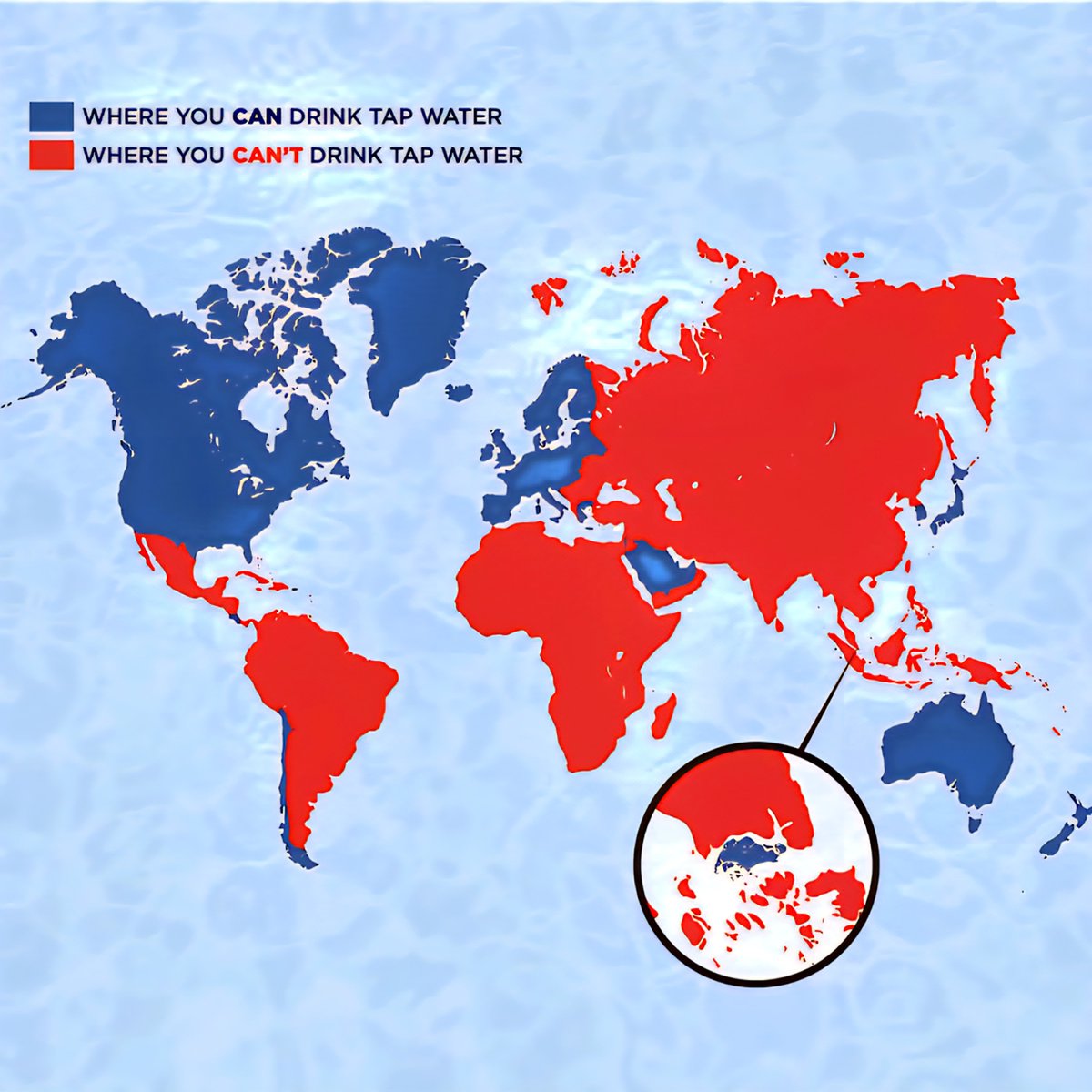 Safe Tap Water Around the World
Can Drink Tap Water
Can’t Drink Tap Water