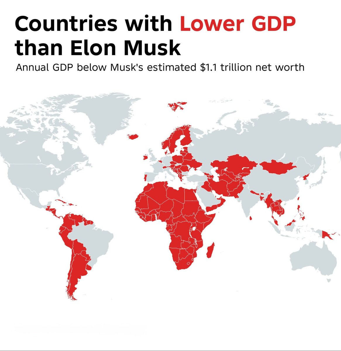 Countries with Lower GDP than Elon Musk's Net Worth 

Annual GDP below Musk's es