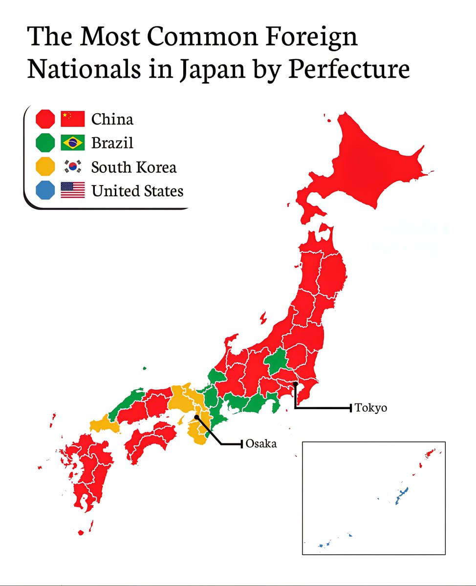 The Most Common Foreign Nationals in Japan by Perfecture

  China
  Brazil
  Sou