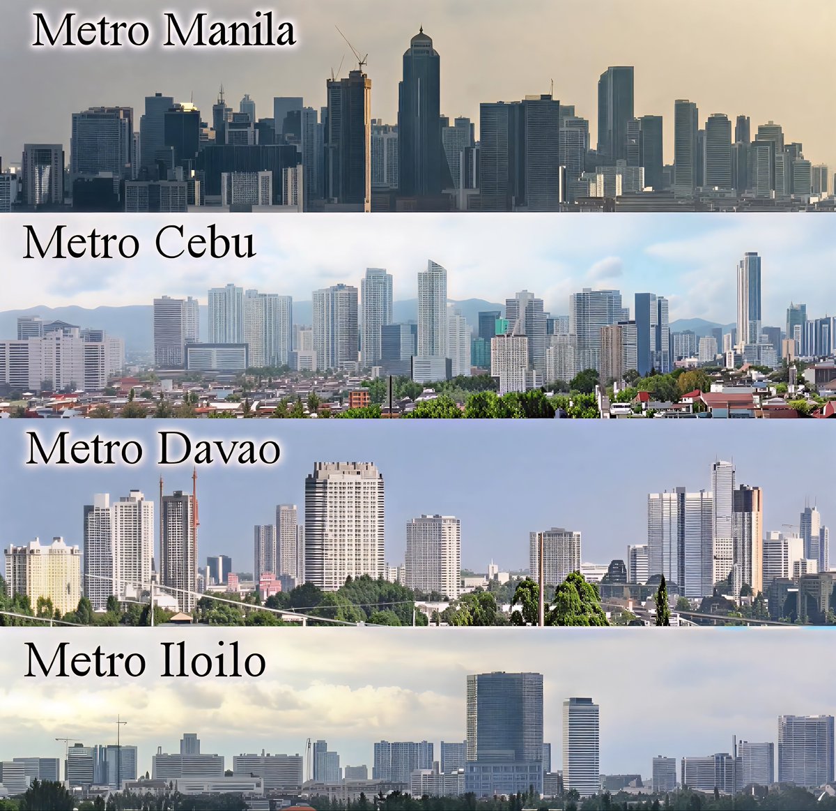 4 Metro Areas of the Philippines 

1. Metro Manila
2. Metro Cebu
3. Metro Davao