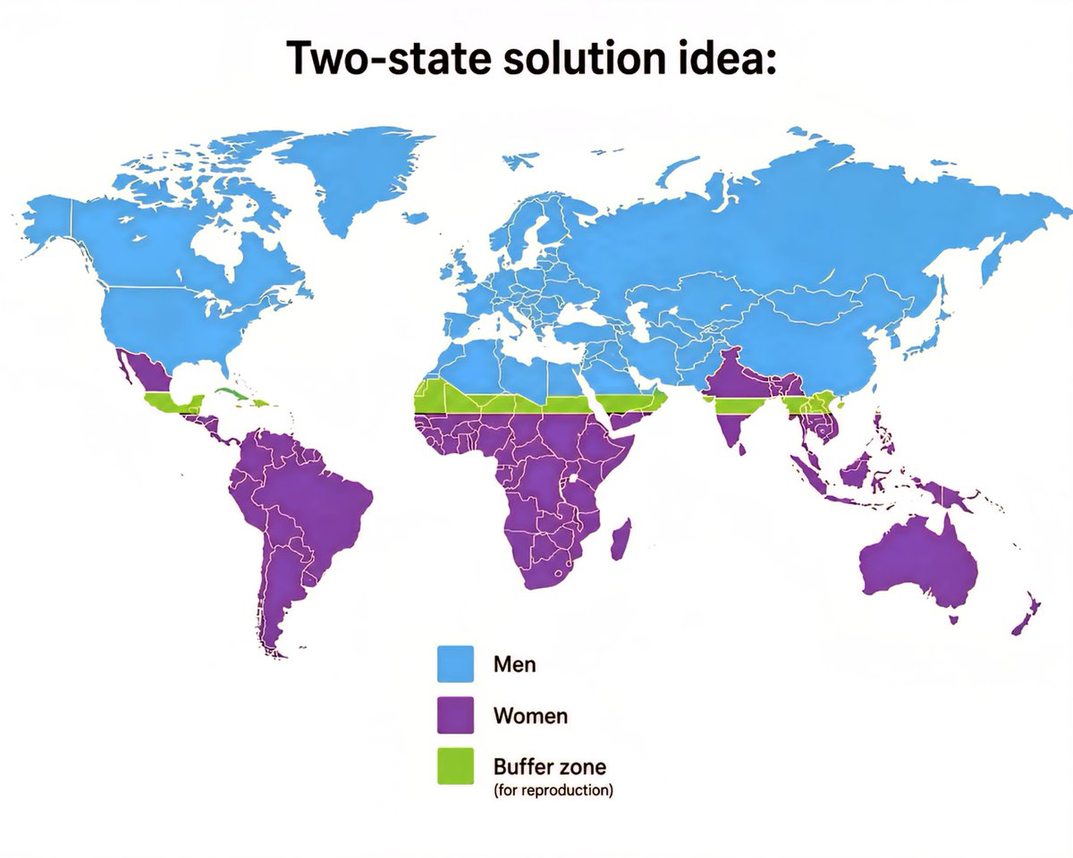 Fun Map: Two State Solution Idea for Men and Women

 Men
 Women
 Buffer Zone (fo