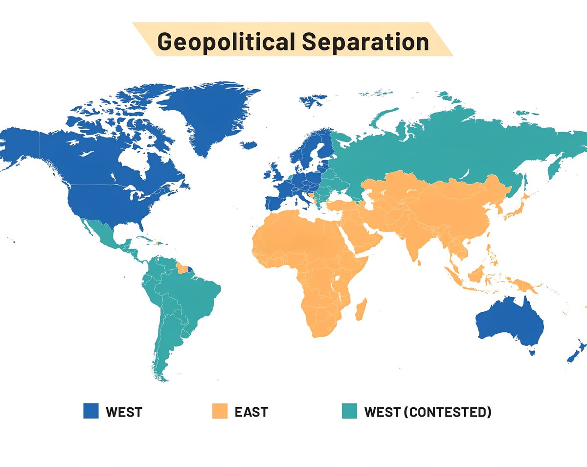 Geopolitical Separation between West and East

 West
 East
 West (Contested)
