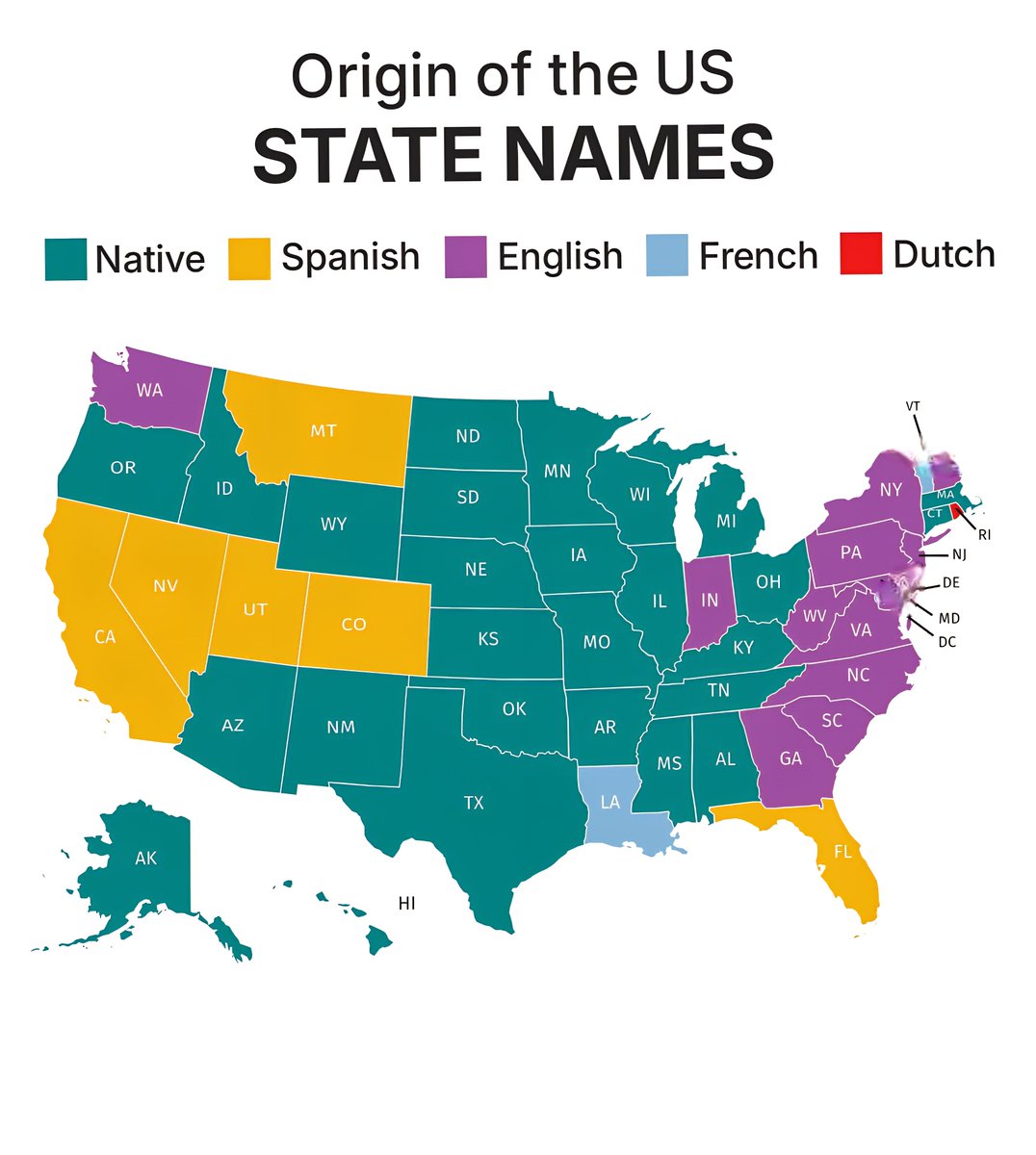 Map showing the origins of U.S. state names