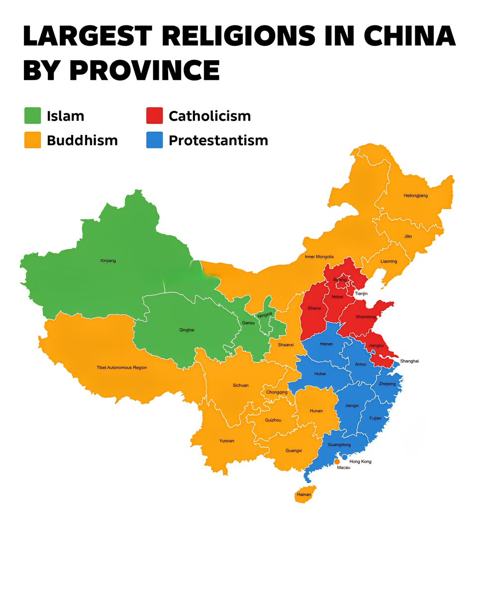 Largest Religions in China by Province 

 Islam
 Buddhism
 Catholicism
 Protesta