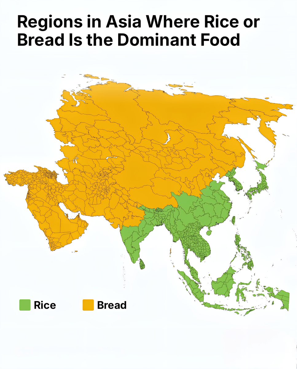 Regions in Asia Where Rice or Bread Is the Dominant Food
Rice
Bread
