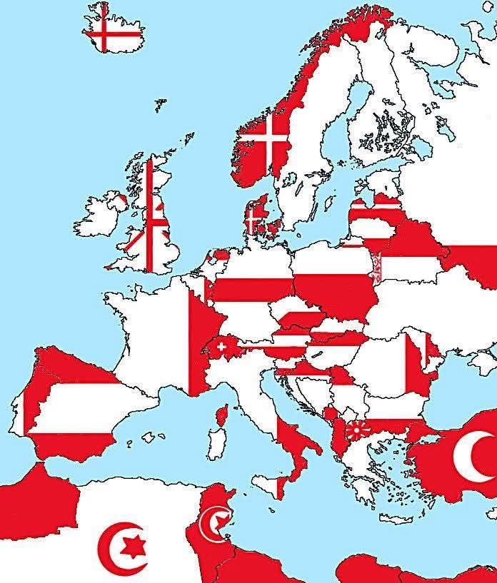 Europe if Only the Red Parts of Flags Existed