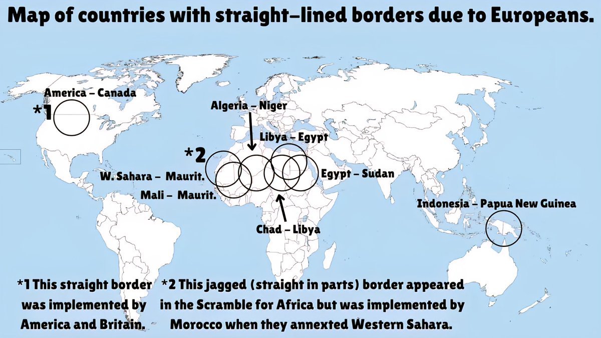 Map of Countries With Straight-Lined Borders Due to Europeans
